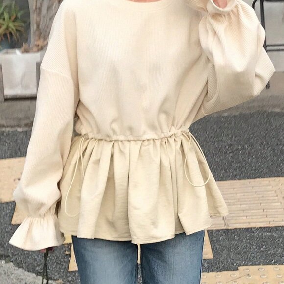 Black Casual Women's Contrast Patchwork Drawstring Waist Long Sleeve T-Shirt - Picture 7 of 8